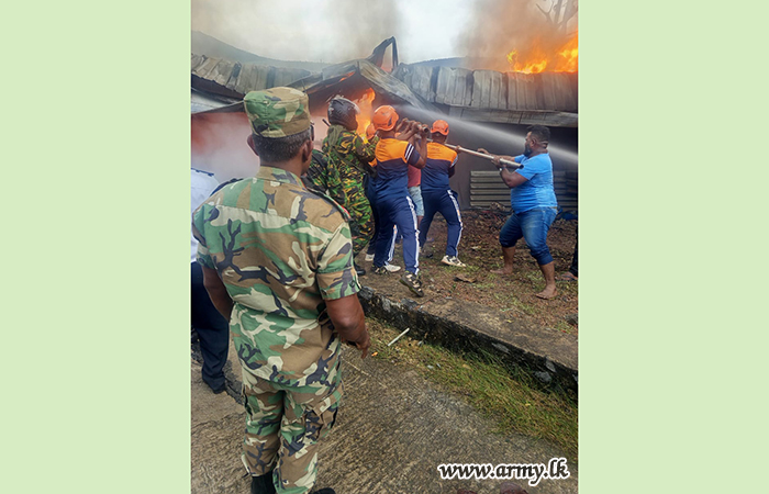 Army Troops Assist Fire at Factory in Panadura