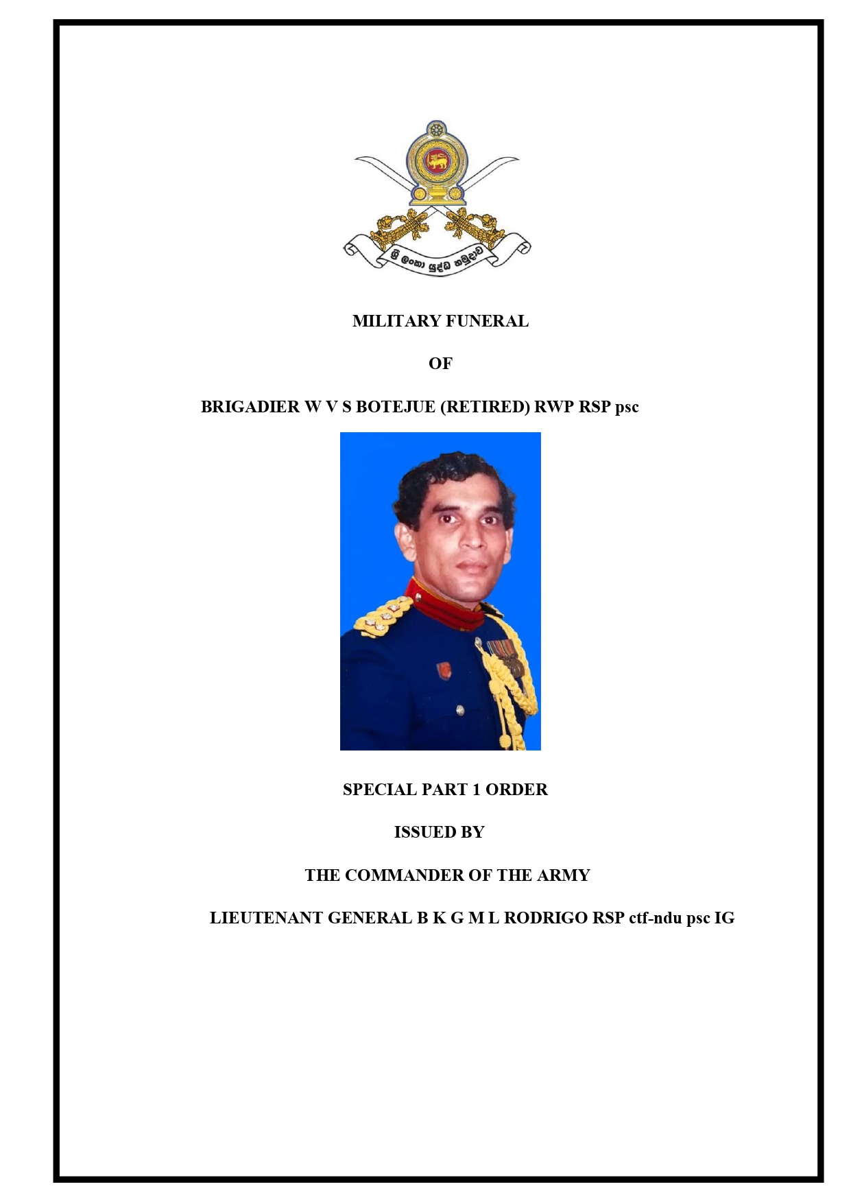 Military Funeral Held for Late Brigadier W.V.S. Botejue (Retd) RWP RSP psc