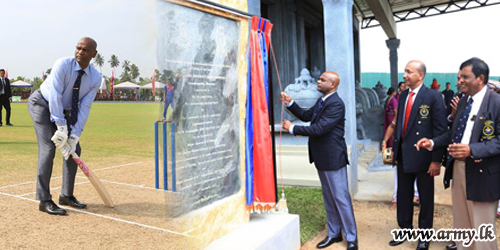 Commander Shoots First Ball in Army-Built New Cricket Ground in Dombagoda
