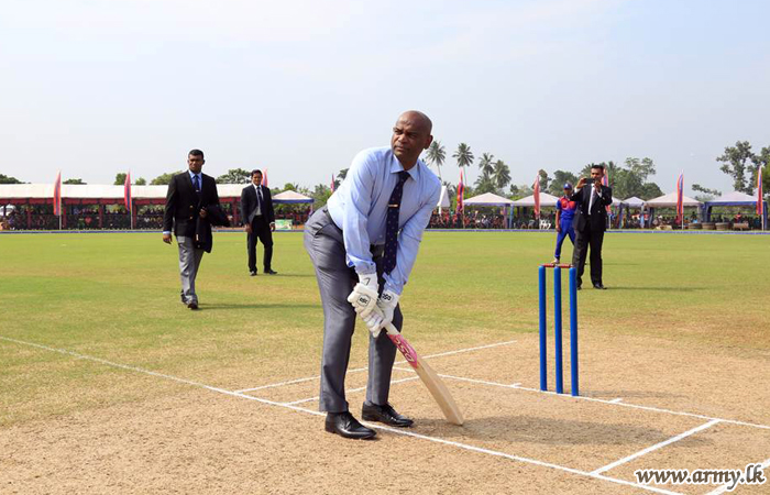 Commander Shoots First Ball in Army-Built New Cricket Ground in Dombagoda