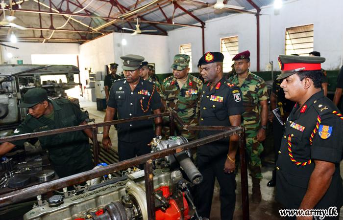 Commander at Udawalawe SLEME Workshop Closely Looks at UN bound Heavy Vehicles under Production 