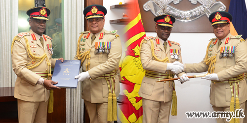 Lieutenant General Shavendra Silva, New Commander Accepts Symbolic Baton from Outgoing General Mahesh Senanayake