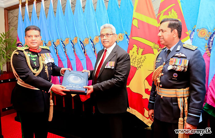 HE the President on SLAF Anniversary Day Awards Colours to Two Squadrons