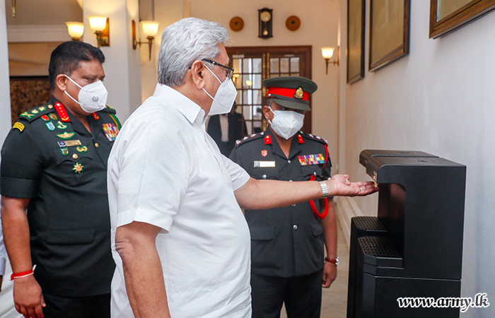 Army-innovated Hand Sanitizing Machine Shown to the President