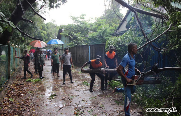 11 Sri Lanka National Guard Troops Remove Fallen Tree at Akkareipattu