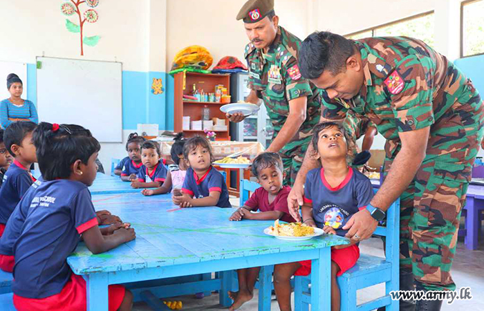 Troops of 11 SLE Provides a Lunch Treat for Children of Lakdaru Preschool in Navatkuli