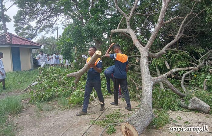 Troops of 12 Infantry Division Removed a Tree at Kudabolana Panchaseeha School