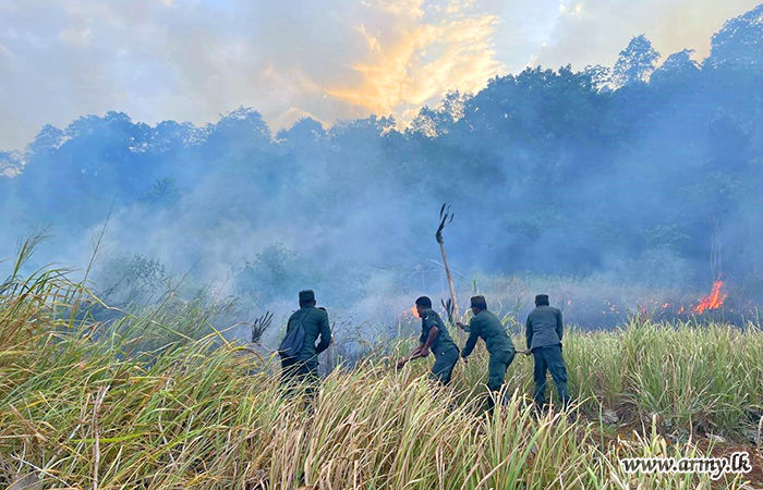 112 පාබල බලසේනාවේ භටපිරිස් බදුල්ල ප්‍රදේශයේ ඇති වූ ලැව්ගින්නක් මැඩපවත්වයි