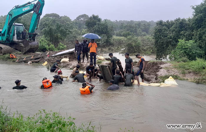 Army Troops Assist in Restoring Breached Canal Bund of Wahalkada Tank