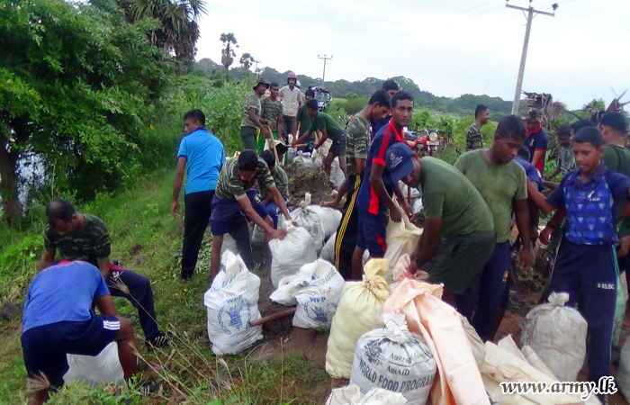 භට පිරිස් හා උලියන්කුලම ගම්වාසින් එක්ව වැලි කොට්ට 2800 ක් පමණ අසුරා වැව් බැම්ම ආරක්ෂා කරයි 