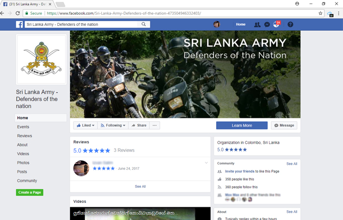 ‘Defenders of the Nation’, of SL Army Facebook Web Page Now on  