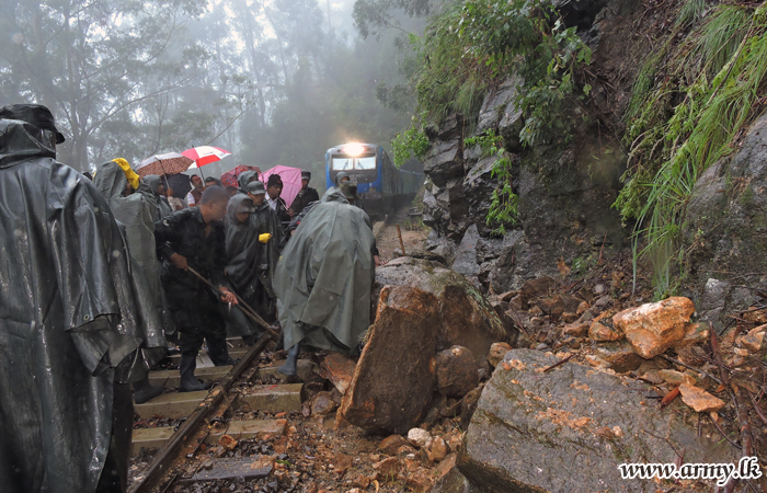 Troops Assist to Clear Railway Passage in Upcountry Line  