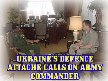 Visiting delegate Col. Sergiy P. Pasichnyk (at right) in conversation with the Army Commander Lt. Gen. L. P Balagalle